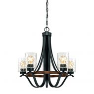 Westinghouse Lighting 6331900 Barnwell Five-Light Indoor Chandelier, Textured Iron and Barnwood Finish with Clear Hammered Glass, 5