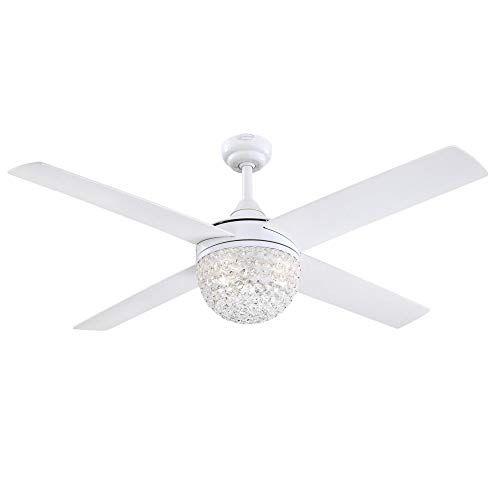  Westinghouse Lighting 7226200 Kelcie, Contemporary LED Ceiling Fan with Light and Remote Control, 52 Inch, White Finish, Crystal Jewel Shade