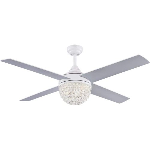  Westinghouse Lighting 7226200 Kelcie, Contemporary LED Ceiling Fan with Light and Remote Control, 52 Inch, White Finish, Crystal Jewel Shade