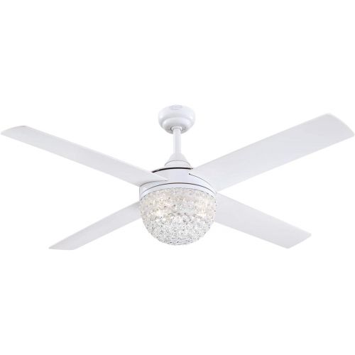  Westinghouse Lighting 7226200 Kelcie, Contemporary LED Ceiling Fan with Light and Remote Control, 52 Inch, White Finish, Crystal Jewel Shade