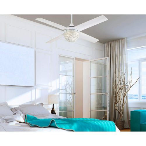  Westinghouse Lighting 7226200 Kelcie, Contemporary LED Ceiling Fan with Light and Remote Control, 52 Inch, White Finish, Crystal Jewel Shade