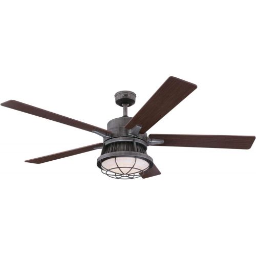  Westinghouse Lighting 7220400 Chambers 60-Inch Distressed Aluminum Indoor, Dimmable LED Light Kit, Opal Frosted Glass, Removable Cage, Remote Control Ceiling Fan