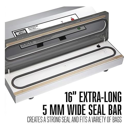  Weston Brands Vacuum Sealer Machine for Food Preservation & Sous Vide, Extra-Wide 5mm Bar for Sealing Bags up to 16