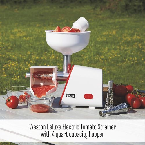  [아마존베스트]Weston Deluxe Electric Tomato Strainer, Food Mill, Sauce Maker for Salsa, Fruits, Apples, Berries, 4 Quart (82-0250-W), White