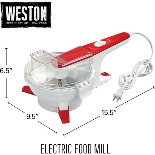  Weston Electric Food Mill with 3 Stainless Steel Discs 1.75 Quart Capacity, White (61-0201-W)