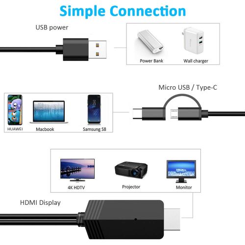  [아마존 핫딜]  [아마존핫딜]2-in-1 USB Type C/Micro USB to HDMI Cable 6.6ft, Weton MHL to HDMI Adapter 1080P HD HDTV Mirroring &Charging Cable, Digital AV Video Adapter for All Android Smartphones to TV/Proje