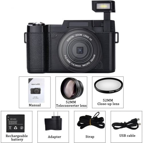  [아마존베스트]Digital Camera Camcorder, Weton Full HD 1080P 24.0MP Video Camera 3.0 Inch Flip Screen Vlogging Camera Camcorder with Retractable Flashlight for YouTube (Two Batteries Included)