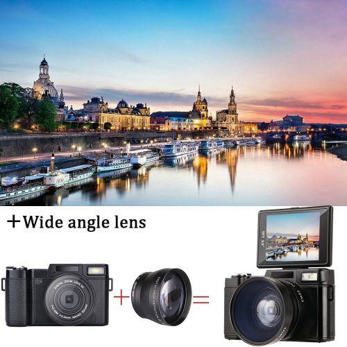  [아마존베스트]Digital Camera Camcorder, Weton Full HD 1080P 24.0MP Video Camera 3.0 Inch Flip Screen Vlogging Camera Camcorder with Retractable Flashlight for YouTube (Two Batteries Included)