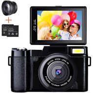 Digital Camera Camcorder, Weton Full HD 1080P 24.0MP Video Camera 3.0 Inch Flip Screen Vlogging Camera Camcorder with Retractable Flashlight for YouTube (Two Batteries Included)