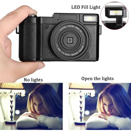  Digital Camera Camcorder, Weton Full HD 1080P 24.0MP Video Camera 3.0 Inch Flip Screen Vlogging Camera Camcorder with Retractable Flashlight for YouTube (Two Batteries Included)