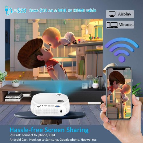  WiFi Projector, Weton 2021 Upgraded 5500 Lumens Portable Mini Projector for iphone,Full HD1080P Supported Wireless Movie Projector, Home Video Projector Compatible with Smartphones