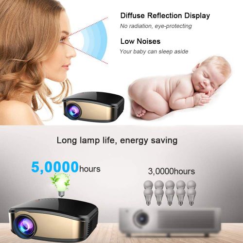  WiFi Video Projector, Weton 50% Brighter Wireless Movie Projector 1080P HD LED Portable Mini Projector Smartphone Home Theater Projectors (WiFi Directly Connect) Support HDMI USB V