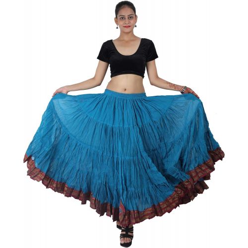  Wevez 25 Yard American Tribal Style Dance Cotton Tiered Flounce Maxi Full Skirt