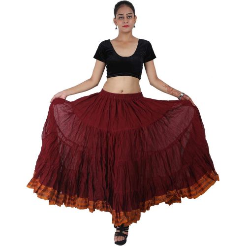  Wevez 25 Yard American Tribal Style Dance Cotton Tiered Flounce Maxi Full Skirt