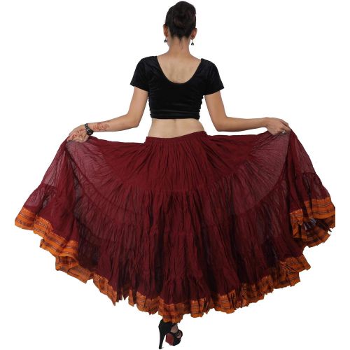  Wevez 25 Yard American Tribal Style Dance Cotton Tiered Flounce Maxi Full Skirt