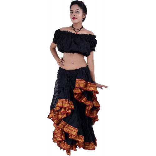  Wevez 25 Yard American Tribal Style Dance Cotton Tiered Flounce Maxi Full Skirt