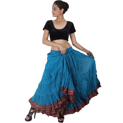  Wevez 25 Yard American Tribal Style Dance Cotton Tiered Flounce Maxi Full Skirt