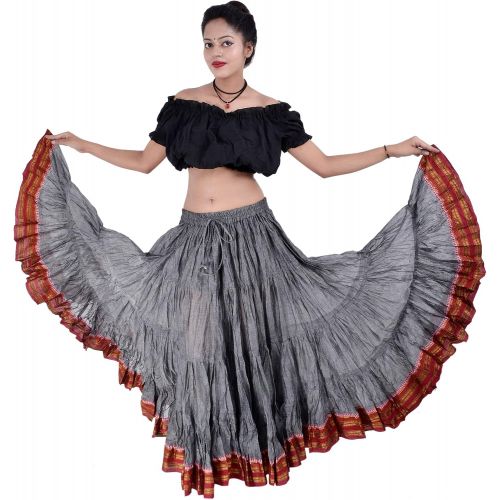  Wevez 25 Yard American Tribal Style Dance Cotton Tiered Flounce Maxi Full Skirt