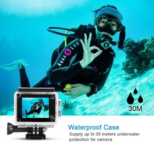  WeyTy Action Kamera, Sports Kamera 4K Ultra HD Unterwasserkamera 16MP 170° Weitwinkel WiFi Fernbedienung Action cam mit 2 wiederaufladbare batterien (1350mAh) und kostenlose Access