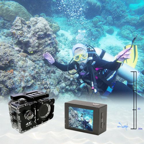  WeyTy Action Kamera, Sports Kamera 4K Ultra HD Unterwasserkamera 16MP 170° Weitwinkel WiFi Fernbedienung Action cam mit 2 wiederaufladbare batterien (1350mAh) und kostenlose Access