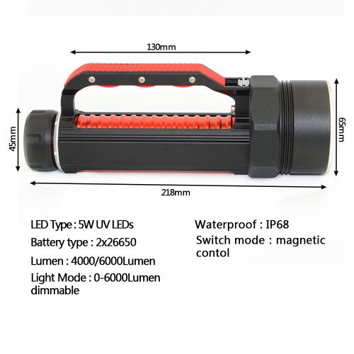  Whaitfire Professional Scuba Diving Lights Torch, 395nm UV Ultraviolet Light Diving Flashlight, Batteries and Charger Included