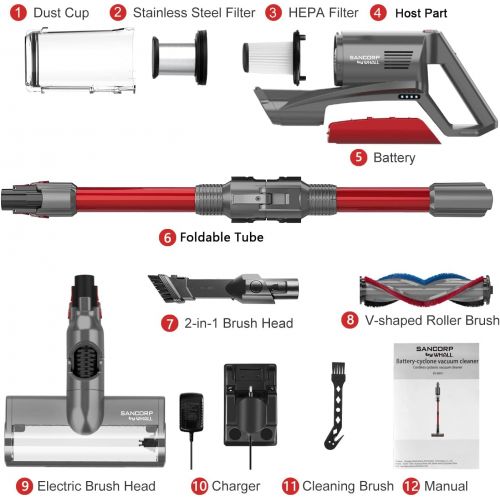  Cordless Vacuum Cleaner, whall 25kPa Suction 4 in 1 Foldable Cordless Stick Vacuum Cleaner, 280W Brushless Motor 55 Mins Runtime, Lightweight Handheld Vacuum for Home Hard Floor Ca