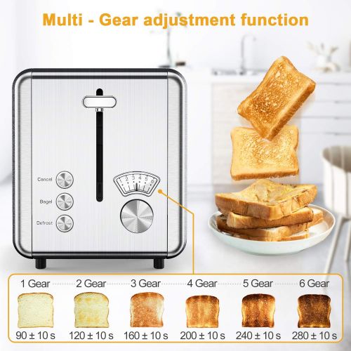  [아마존베스트]Toasters 2 Slice Best Rated Prime, whall Stainless Steel,Bagel Toaster - 6 Bread Shade Settings,Bagel/Defrost/Cancel Function,1.5in Wide Slots,Removable Crumb Tray,for Various Brea