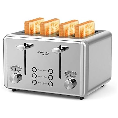  [아마존베스트]Toaster 4 Slice,whall Stainless Steel Extra Wide 4 Slots Toaster- Dual Independent Control Panels,6 Bread Shade Settings,Bagel/Defrost/Cancel Function,Removable Crumb Tray,Toast Ev