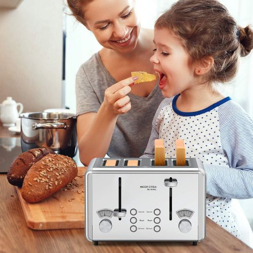  [아마존베스트]Toaster 4 Slice,whall Stainless Steel Extra Wide 4 Slots Toaster- Dual Independent Control Panels,6 Bread Shade Settings,Bagel/Defrost/Cancel Function,Removable Crumb Tray,Toast Ev