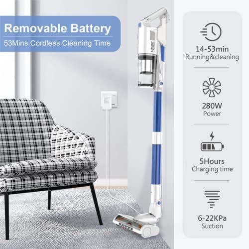  Cordless Vacuum Cleaner, whall Upgraded 22Kpa Suction 280W Brushless Motor 4 in 1 Cordless Stick Vacuum Cleaner, Lightweight Handheld Vacuum for Home Pet Hair Carpet Hard Floor,up