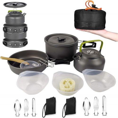  wheat Camping Cookware Camp Teapot Climbing Pot 16 Pcs Portable Outdoor Hiker Camping Cookware Set Suitable for 2-3 People Camping Hiking and Picnic Cooking with Storage Bag