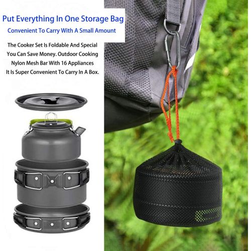  wheat Camping Cookware Camp Teapot Climbing Pot 16 Pcs Portable Outdoor Hiker Camping Cookware Set Suitable for 2-3 People Camping Hiking and Picnic Cooking with Storage Bag