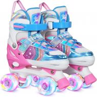 Wheelkids Truwheelz Rainbow Roller Skates for Girls 4 Size Adjustable Light up Roller Skates for Kids