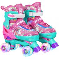 Wheelkids Unicorn Roller Skates for Girls 4 Size Adjustable Roller Skate for Kids with Light up Wheels