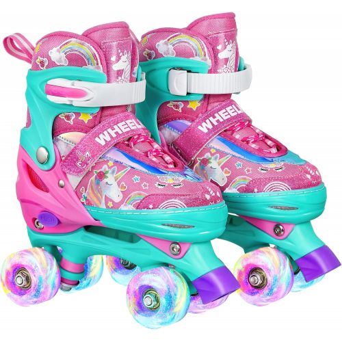  Wheelkids Unicorn Roller Skates for Girls 4 Size Adjustable Roller Skate for Kids with Light up Wheels