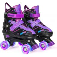 Wheelkids Toddler Roller Skates for Boys Girl Age 3-9, 4 Sizes Adjustable Rollerskates for Little Toddler Kids Boy Girls Beginners Indoor Outdoor with Light Up Wheels