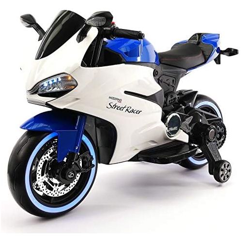  Moderno Kids 2018 Ducati Racer Style Kids Ride ON Motorcycle 12V Battery | 2 Wheel | Training Wheels | Blue