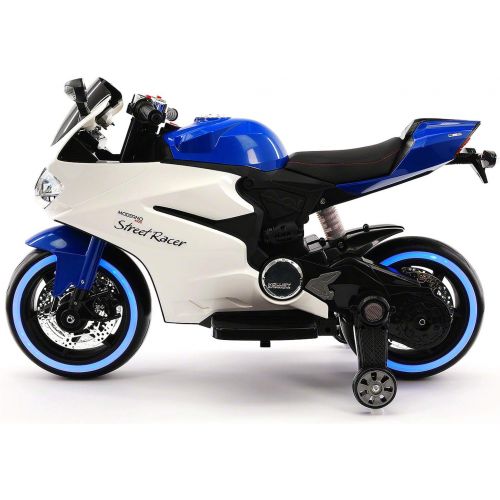  Moderno Kids 2018 Ducati Racer Style Kids Ride ON Motorcycle 12V Battery | 2 Wheel | Training Wheels | Blue