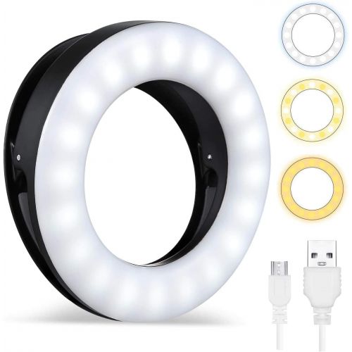  [아마존베스트]Whellen Selfie Ring Light for Phone Laptop Tablets Camera Photography Video, Rechargeable LED Clip On Light (Black)