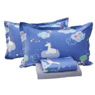 Where Abreeze 4 Pieces Queen Size Unicorn Bed Sheets Pillowcases Stars Printed Fitted Sheet Cotton Sheet Set Cartoon Bedding for Girls Children Blue Grey