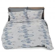 Where The Polka Dots Roam Full/Queen Navy Rocket Duvet Cover Set with 2 Pillowcases for Kids Bedding - Double Brushed Ultra Microfiber Luxury Set (L 90in x W 92in) …