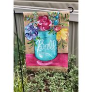 /Whimzicalcreations Handpainted Burlap Garden Flag ... Mason Jar