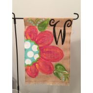 /Whimzicalcreations Handpainted Burlap Garden Flag...Whimzical Flower with Initial