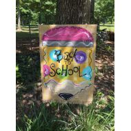 /Whimzicalcreations Back to School Handpainted Burlap Garden Flag