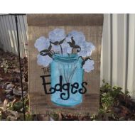 Whimzicalcreations Handpainted Burlap Garden Flag ...12x18 Mason Jar with Cotton Boll Flowers!!!