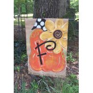 /Whimzicalcreations Handpainted Burlap Garden Flag ...Halloween or Fall Pumpkin with Sunflower Garden Flag!