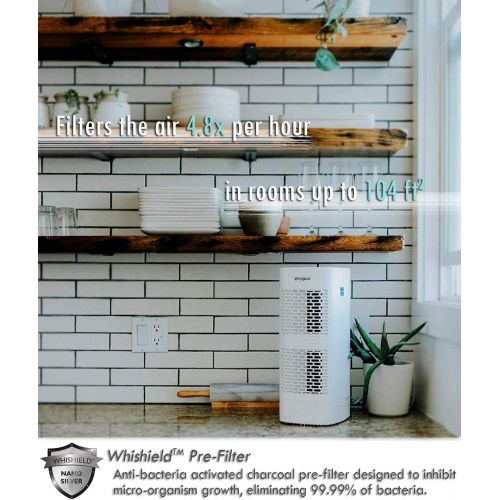  Whirlpool Whispure WPT60P, True HEPA Air Purifier, Activated Carbon Advanced Anti-Bacteria, Ideal for Allergies, Odors, Pet Dander, Mold, Smoke, Smokers, and Germs, Medium, White