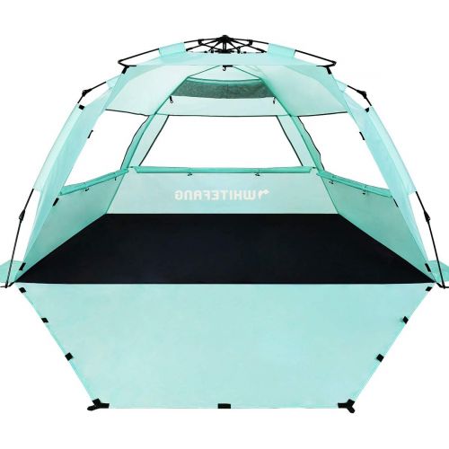  [아마존베스트]WhiteFang Deluxe XL Pop Up Beach Tent Sun Shade Shelter for 3-4 Person, UV Protection, Extendable Floor with 3 Ventilating Windows Plus Carrying Bag, Stakes, and Guy Lines