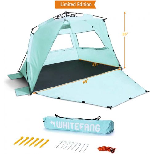  [아마존베스트]WhiteFang Deluxe XL Pop Up Beach Tent Sun Shade Shelter for 3-4 Person, UV Protection, Extendable Floor with 3 Ventilating Windows Plus Carrying Bag, Stakes, and Guy Lines