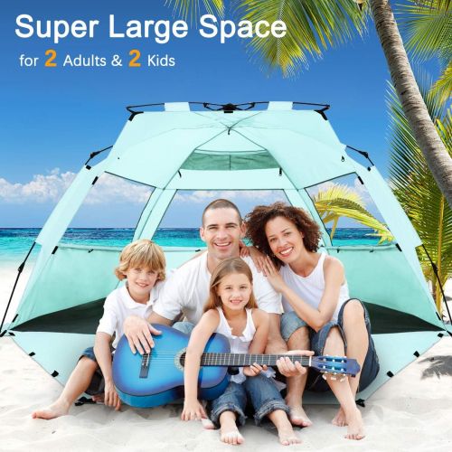  [아마존베스트]WhiteFang Deluxe XL Pop Up Beach Tent Sun Shade Shelter for 3-4 Person, UV Protection, Extendable Floor with 3 Ventilating Windows Plus Carrying Bag, Stakes, and Guy Lines